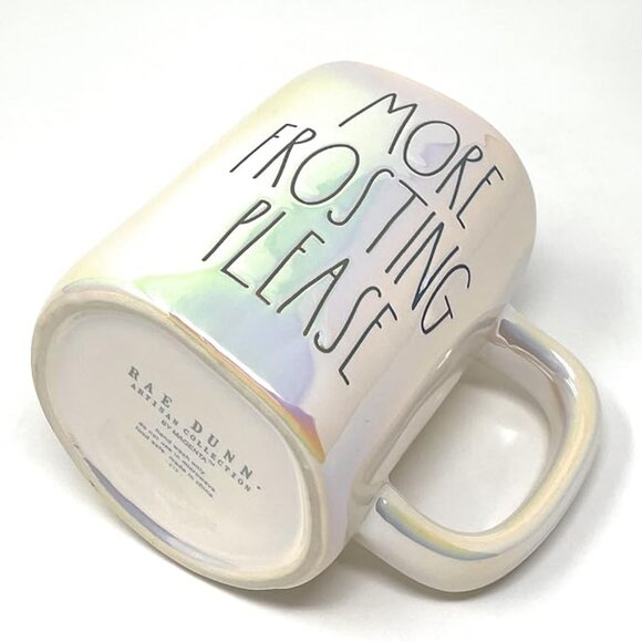 *NEW* Rae Dunn "MORE FROSTING PLEASE” Iridescent Pearly White Ceramic Mug 454 g - Picture 2 of 2